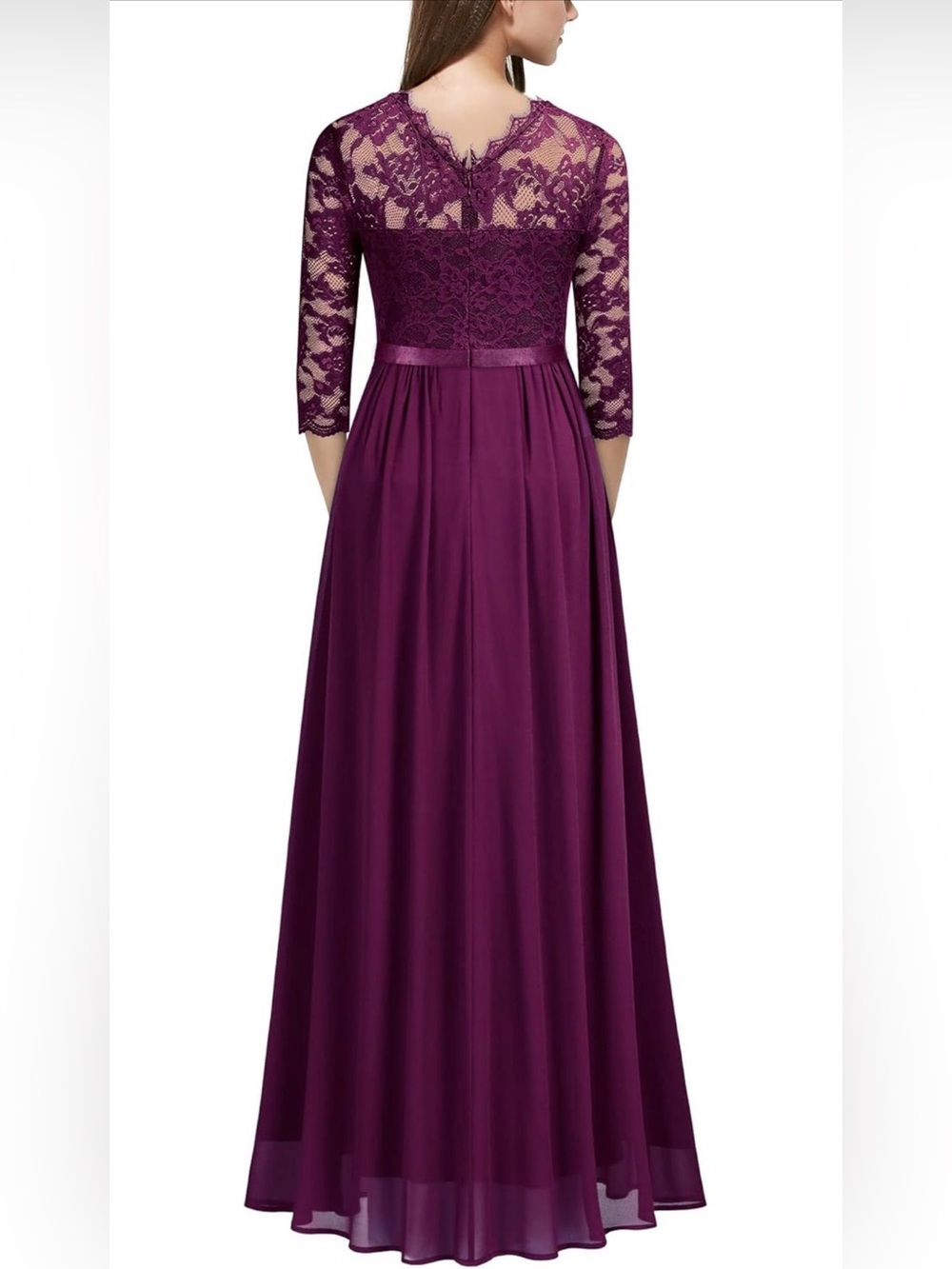 NWOT Miusol Deep Plum Lace-Top Long Sleeve Maxi Dress,XL - Picture 2 of 10
